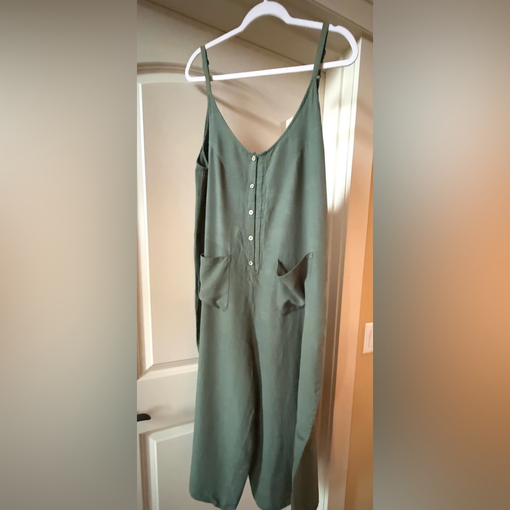Sz 14 Green Romper Jumpsuit with Pockets Forest Fairy Y2K Whimsigoth Minimalist